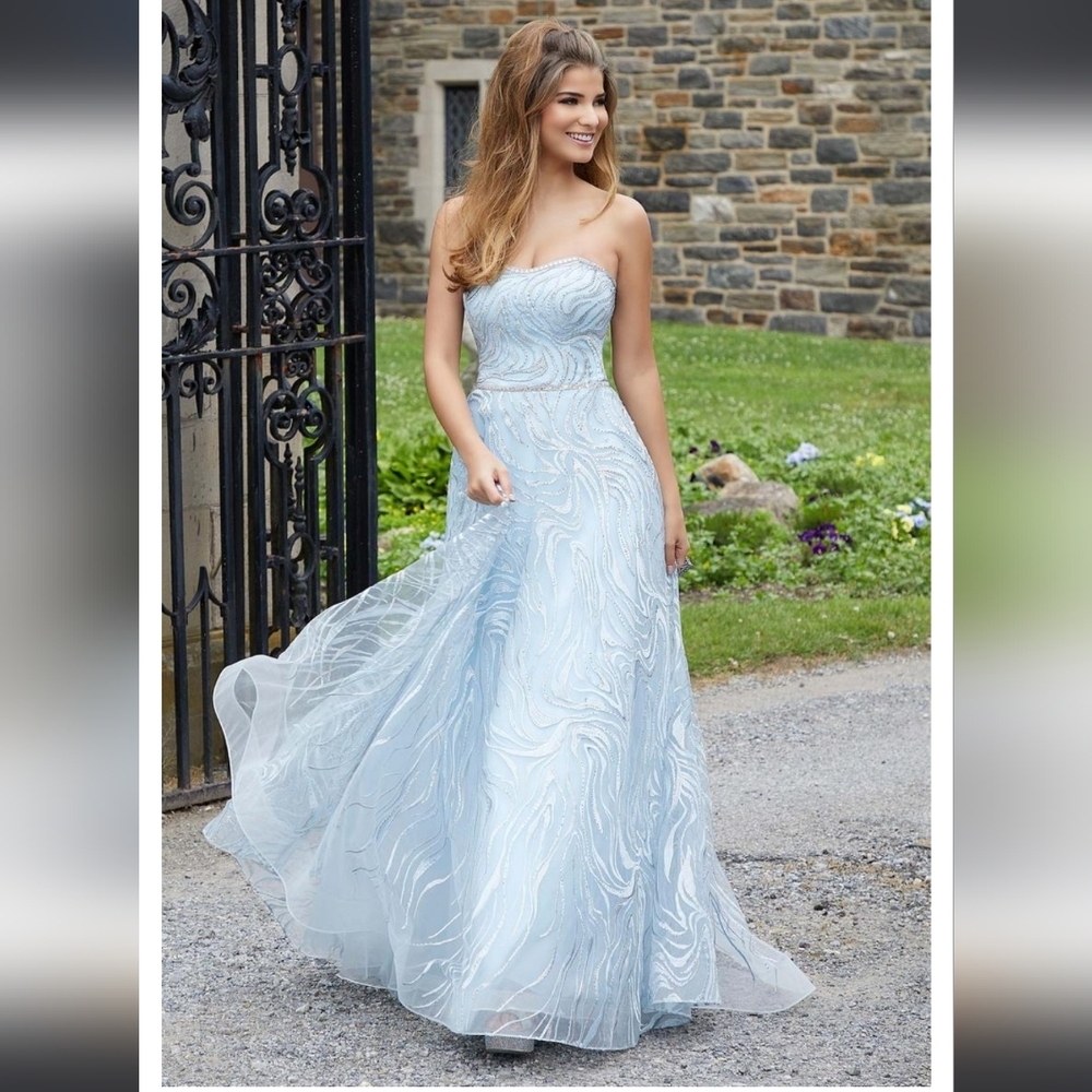 Morilee sz 18 NWT Light Blue & Silver Sequin Strapless Sweetheart Prom Dress - Picture 4 of 10